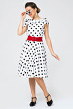 Branco Fora-ombro Vestido Com Bolinhas Pretas