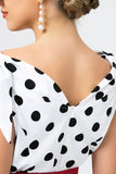 Branco Fora-ombro Vestido Com Bolinhas Pretas