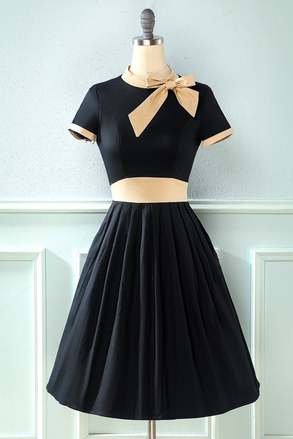 Vestido vintage de estilo retrô Burgundy com Bowknot