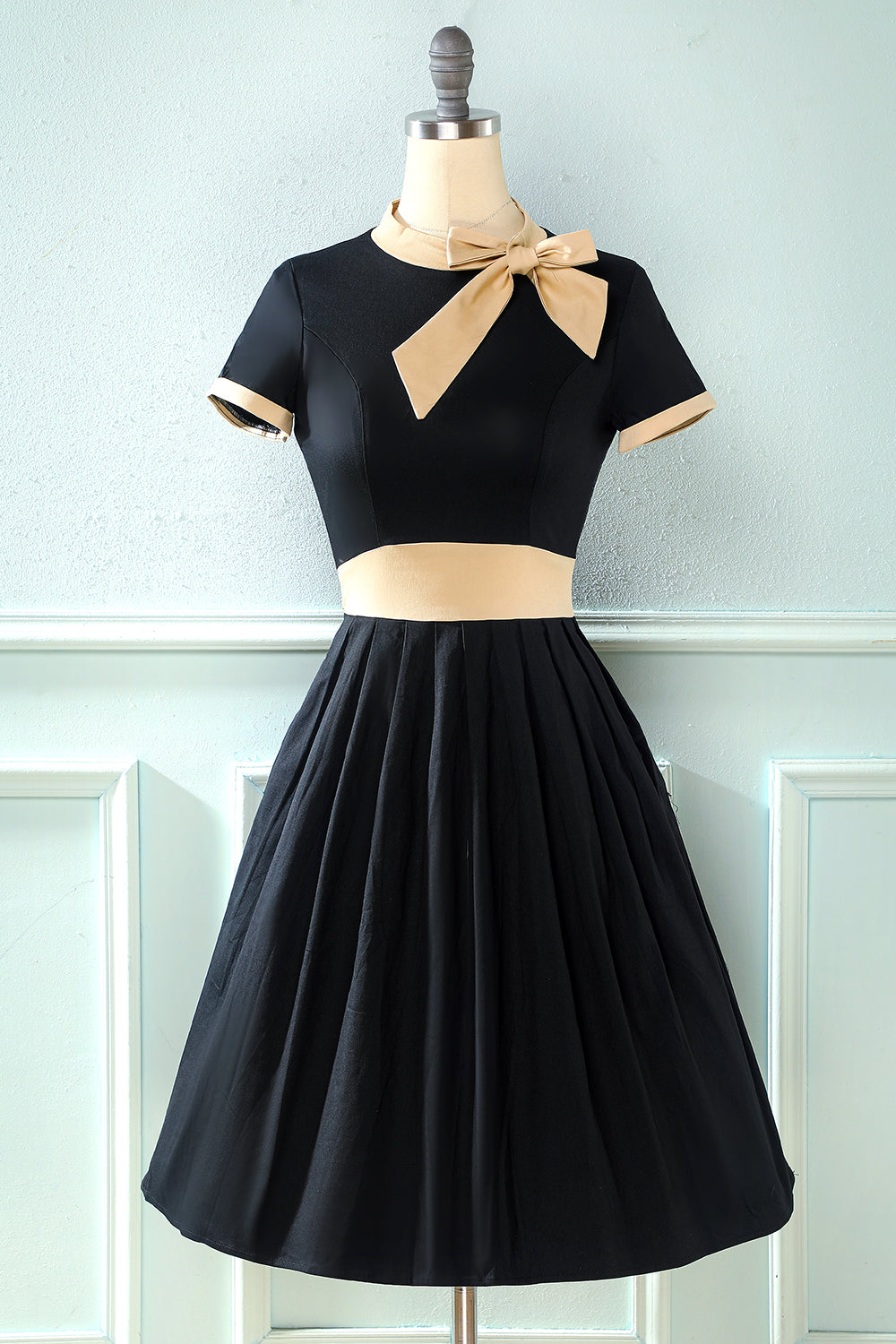 Vestido vintage de estilo retrô Burgundy com Bowknot