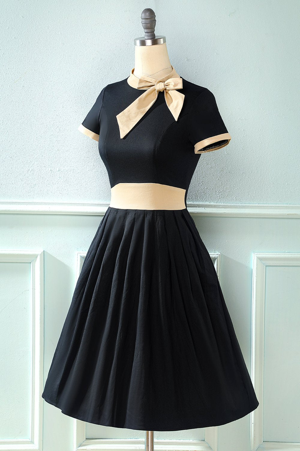 Vestido vintage de estilo retrô Burgundy com Bowknot