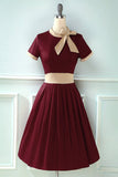 Vestido vintage de estilo retrô Burgundy com Bowknot