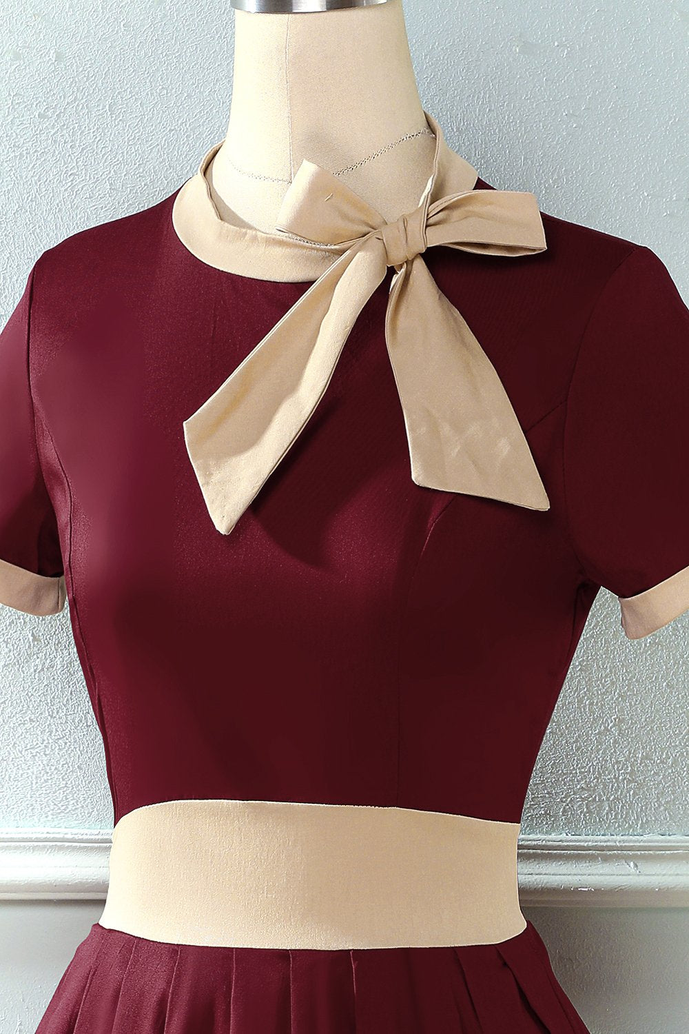 Vestido vintage de estilo retrô Burgundy com Bowknot