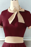 Vestido vintage de estilo retrô Burgundy com Bowknot