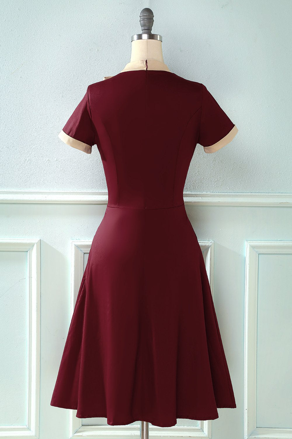 Vestido vintage de estilo retrô Burgundy com Bowknot