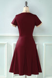 Vestido vintage de estilo retrô Burgundy com Bowknot
