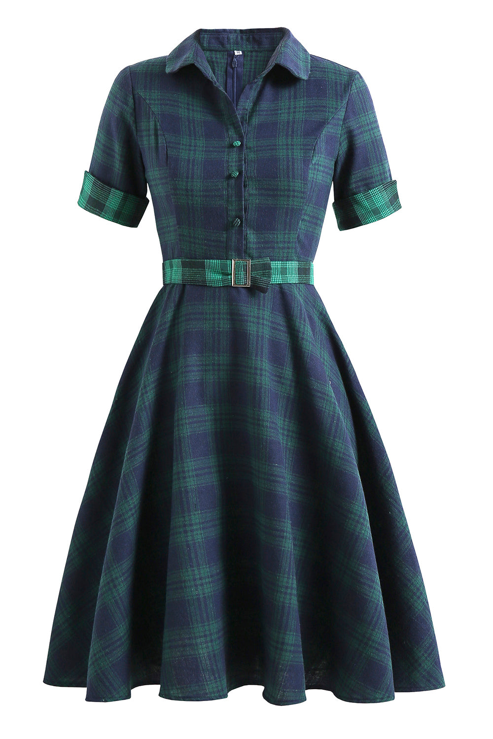 Vestido verde xadrez de 1950