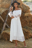 Branco fora do ombro vestido boho