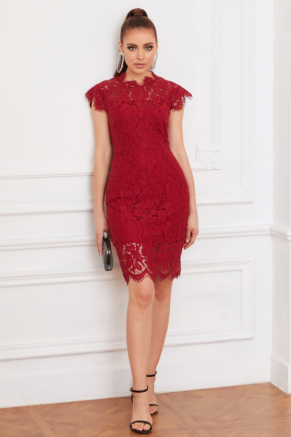 Vestido de renda de bodycon vermelho