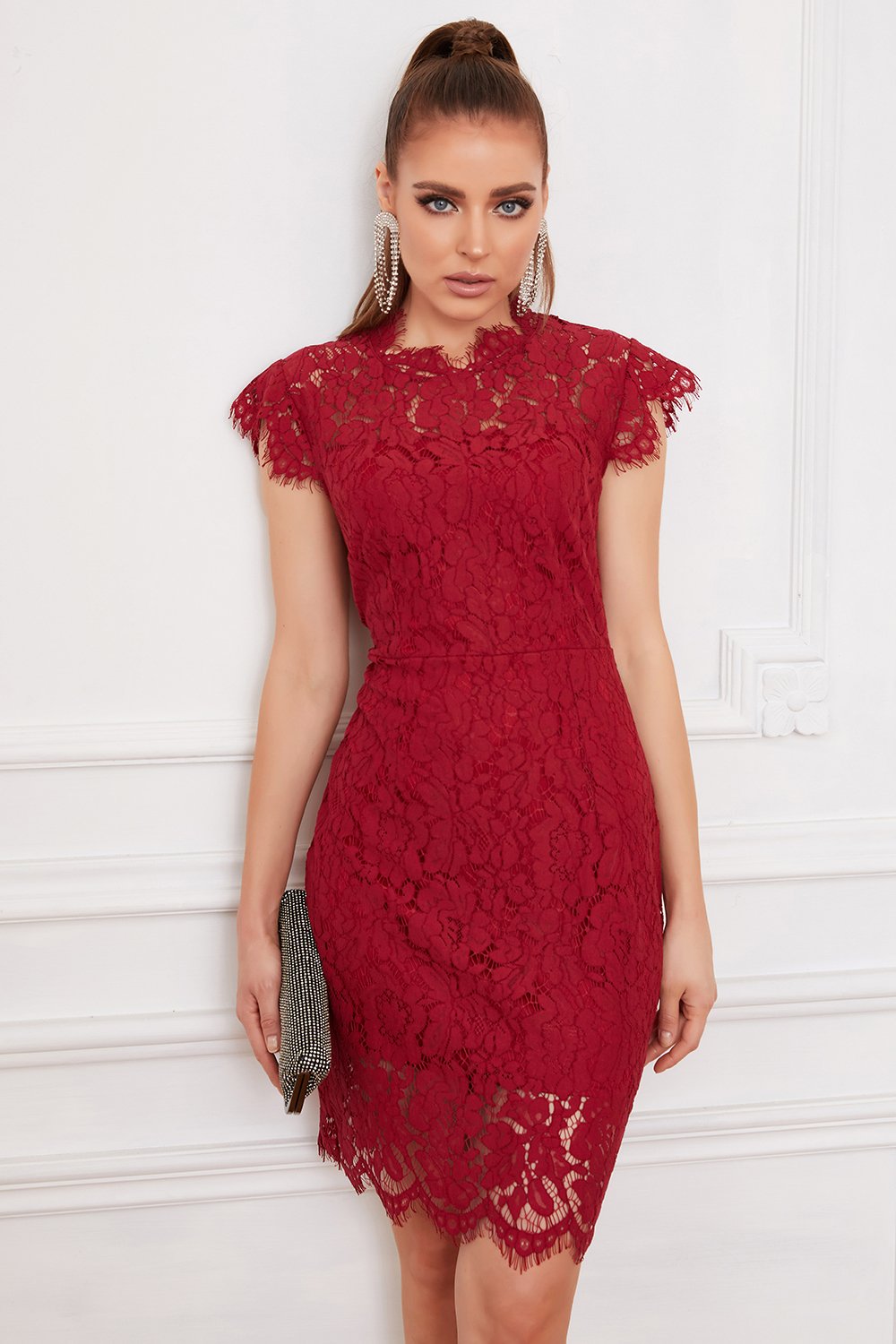 Vestido de renda de bodycon vermelho