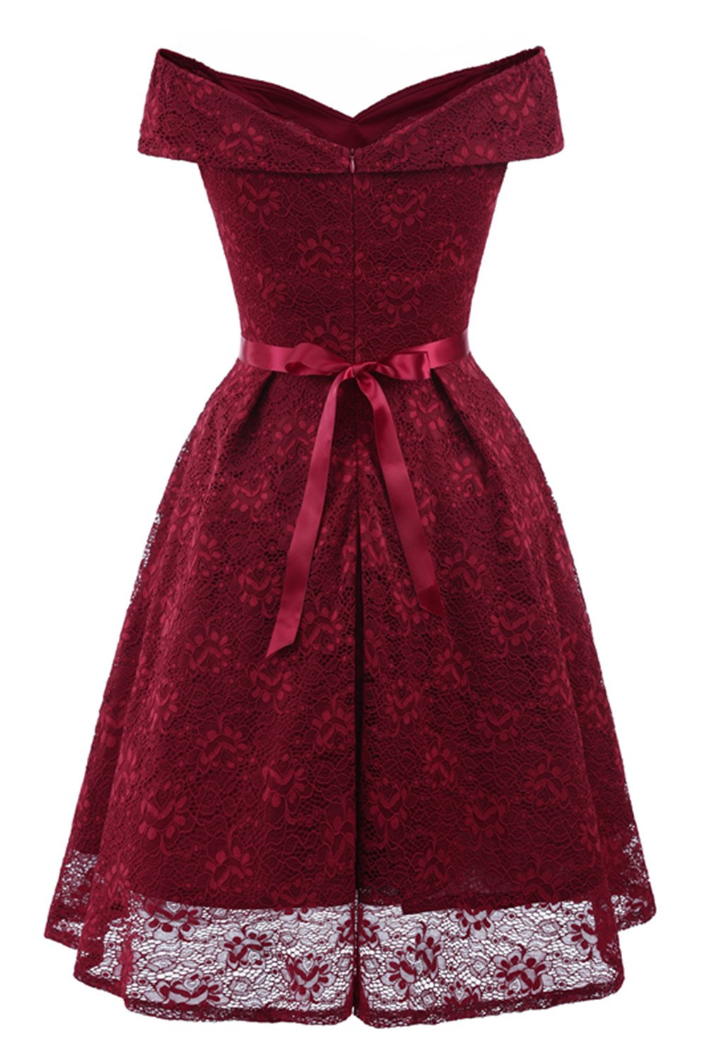 Vestido de renda com borgonha off the Shoulder com Bowknot