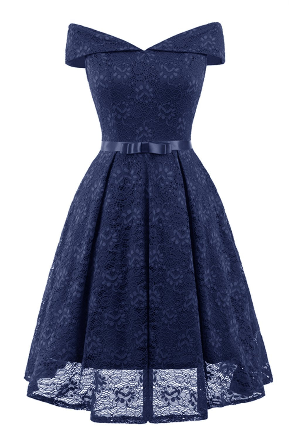 Vestido de renda com borgonha off the Shoulder com Bowknot