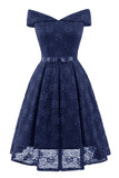 Vestido de renda com borgonha off the Shoulder com Bowknot