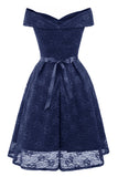 Vestido de renda com borgonha off the Shoulder com Bowknot