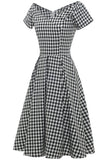 Vestido preto e branco xadrez vintage de 1950