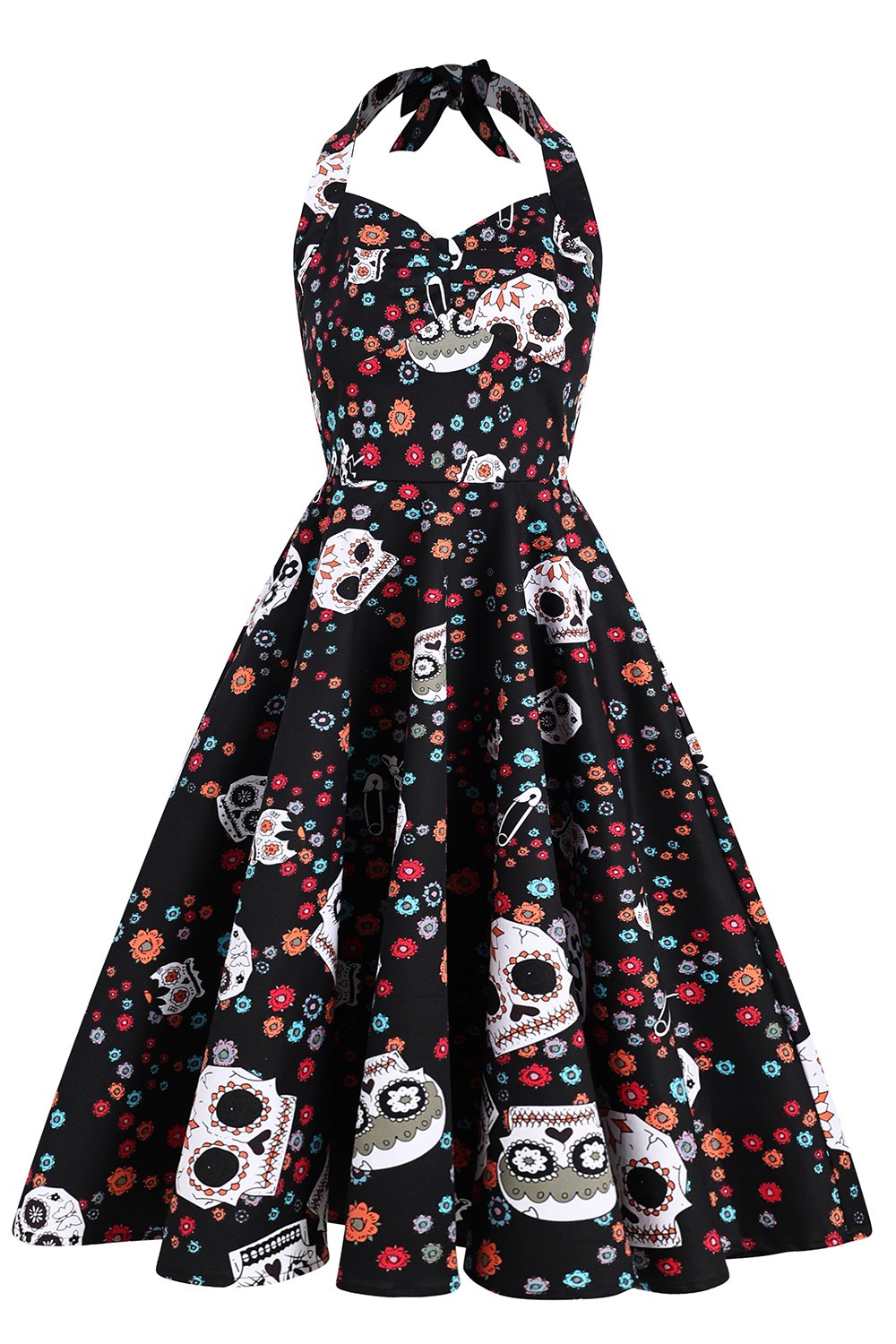 Vestido de Halloween de crânio preto