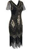 V Pescoço Preto Vestido Flapper 1920
