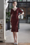 Vestido formal de sequin Borgonha Midi