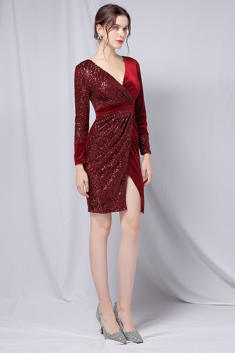 Vestido Curto de Veludo Borgonha