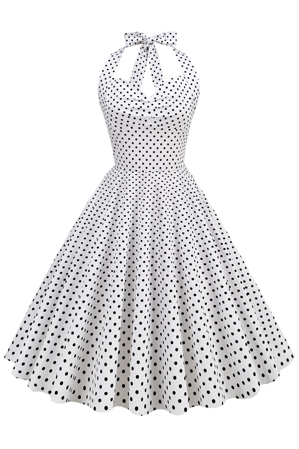 Halter Neck Blue Polka Dots Vintage Dress com Backless