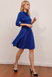 Vestido vintage azul royal com mangas