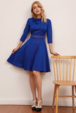 Vestido vintage azul royal com mangas