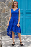 Vestido de renda assimétrica azul royal