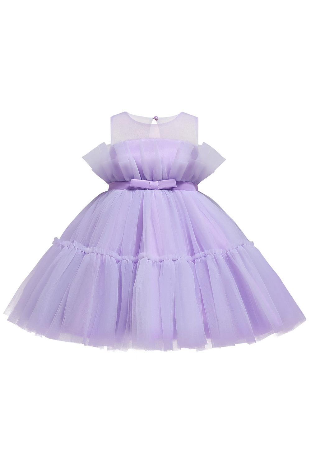Vestido azul A-line Tulle Flower Girl com laço