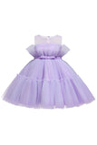 Vestido azul A-line Tulle Flower Girl com laço