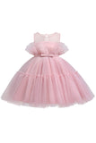 Vestido azul A-line Tulle Flower Girl com laço