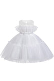 Vestido azul A-line Tulle Flower Girl com laço
