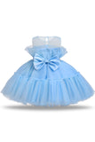 Vestido azul A-line Tulle Flower Girl com laço