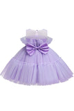 Vestido azul A-line Tulle Flower Girl com laço