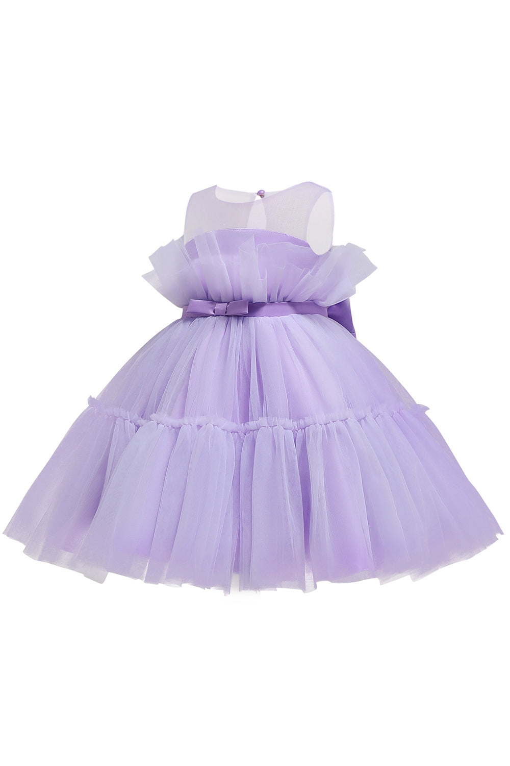 Vestido azul A-line Tulle Flower Girl com laço