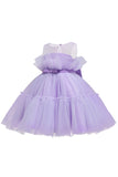 Vestido azul A-line Tulle Flower Girl com laço