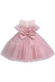Vestido azul A-line Tulle Flower Girl com laço