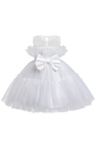 Vestido azul A-line Tulle Flower Girl com laço