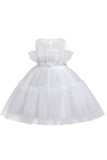 Vestido azul A-line Tulle Flower Girl com laço