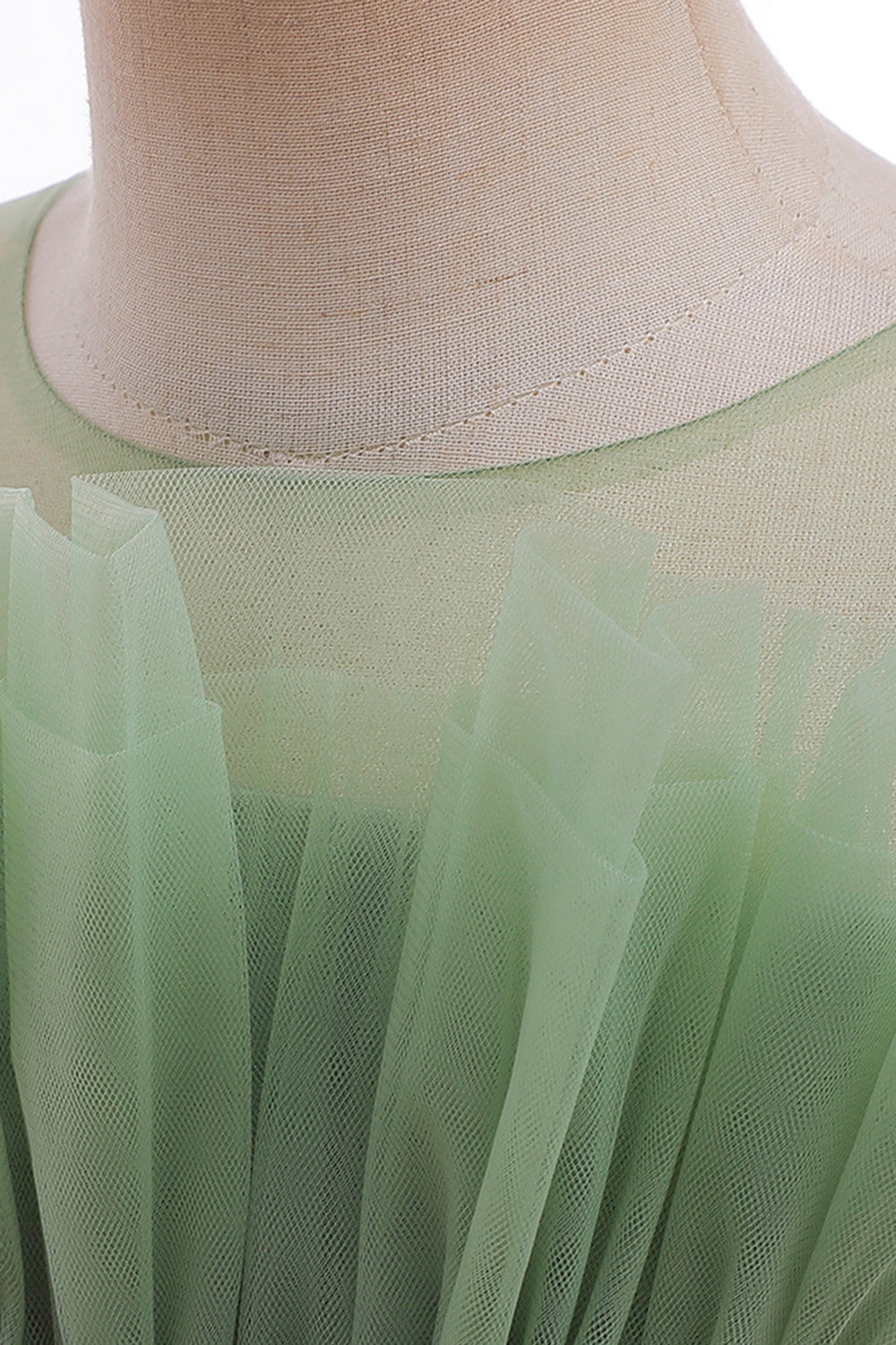 Verde pescoço redondo tule flor vestido da menina com Bowknot