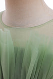 Verde pescoço redondo tule flor vestido da menina com Bowknot
