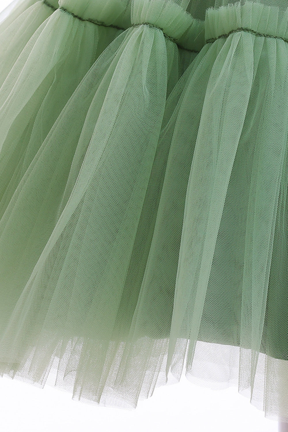Verde pescoço redondo tule flor vestido da menina com Bowknot