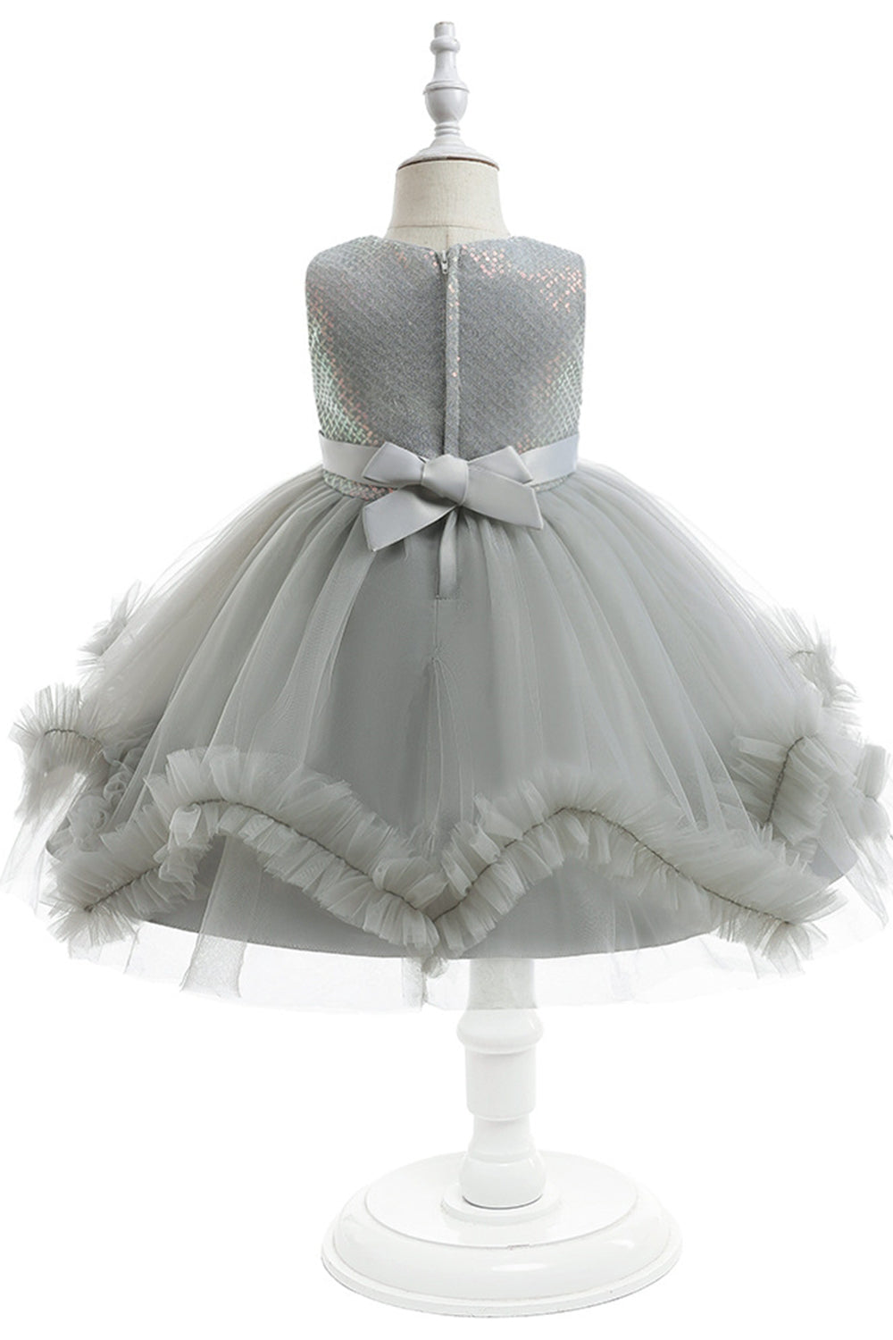 Cinzento sem mangas tule flor vestido de menina com Bowknot