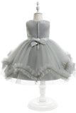 Cinzento sem mangas tule flor vestido de menina com Bowknot