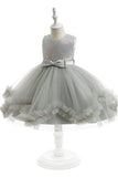 Cinzento sem mangas tule flor vestido de menina com Bowknot