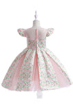 Flor cor-de-rosa estampada vestido da menina da flor