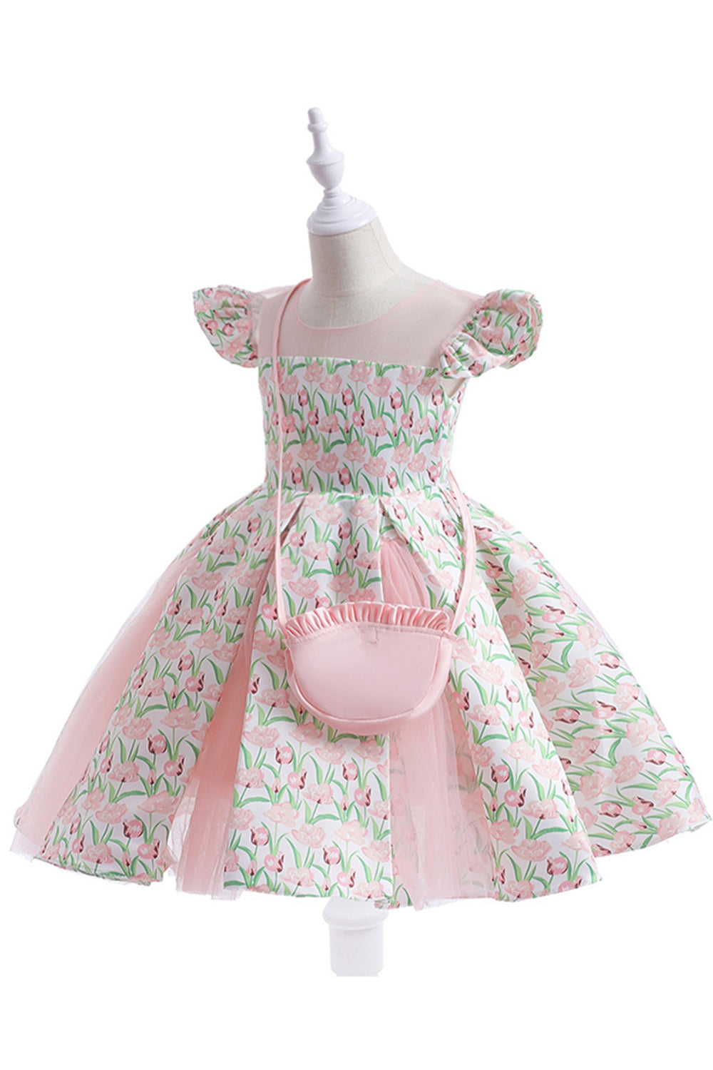 Flor cor-de-rosa estampada vestido da menina da flor