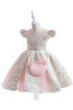 Flor cor-de-rosa estampada vestido da menina da flor
