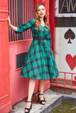 Vestido verde plaid vintage swing