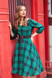Vestido verde plaid vintage swing