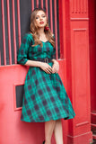 Vestido verde plaid vintage swing